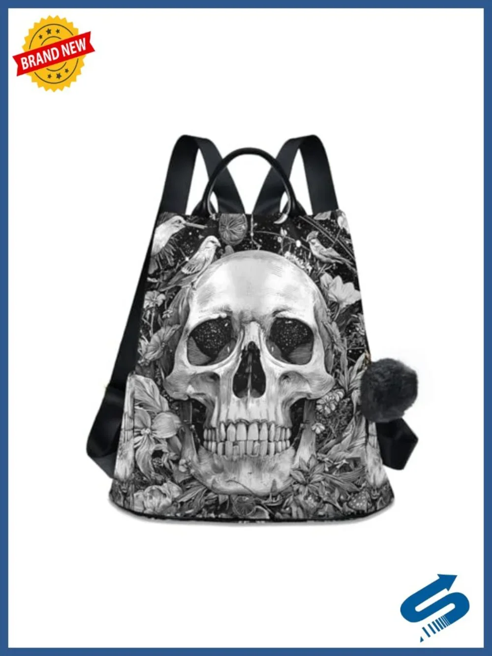 Gothic Floral Skull Anti-Theft Backpack Purse Daypack for Women Travel